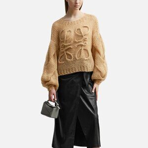 LOEWE Anagram-logo Oversized Mohair-blend Sweater In Light Camel